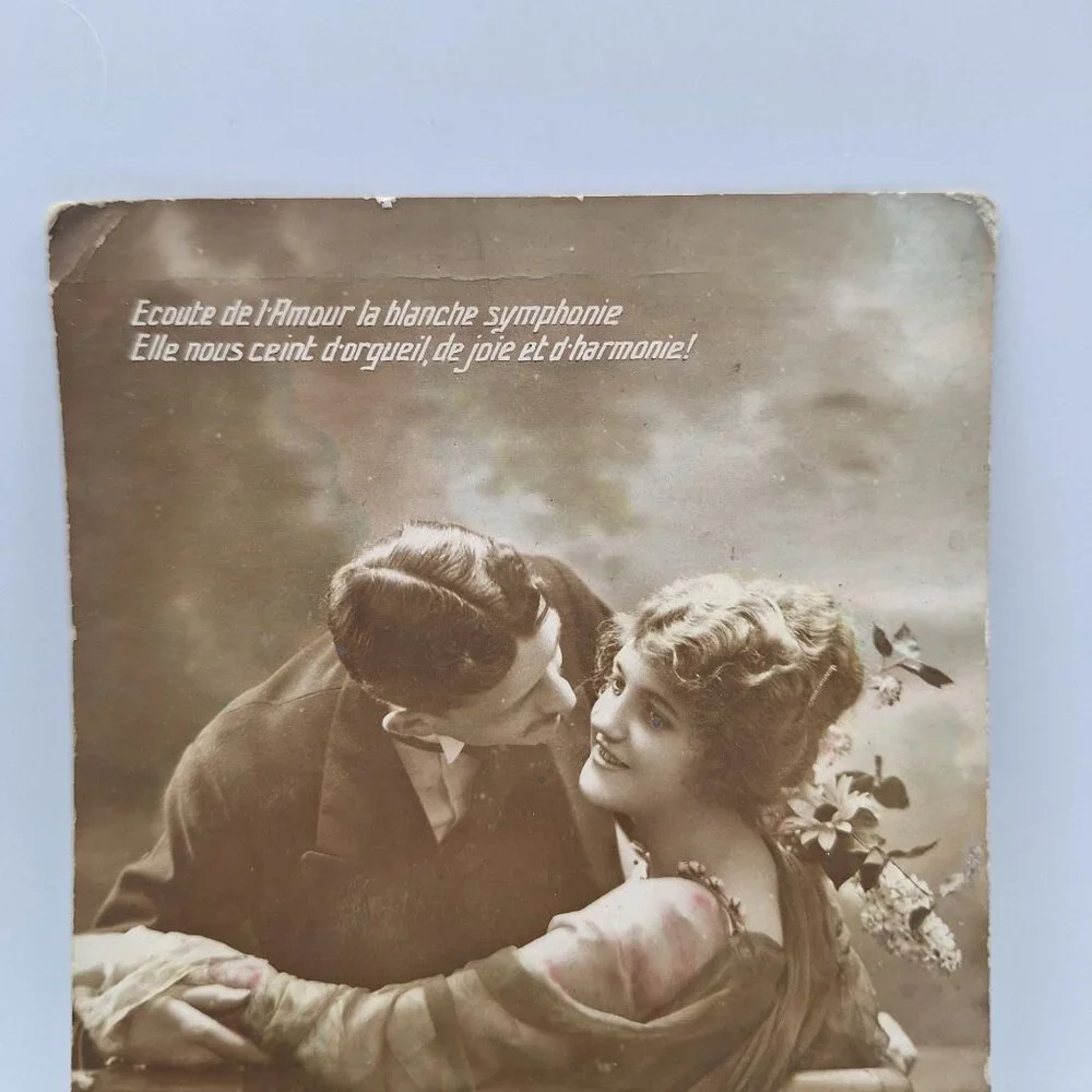 Antique French Lovers‎ Postcard Romantic Scene Listen To Love Poem 1885 Elegant